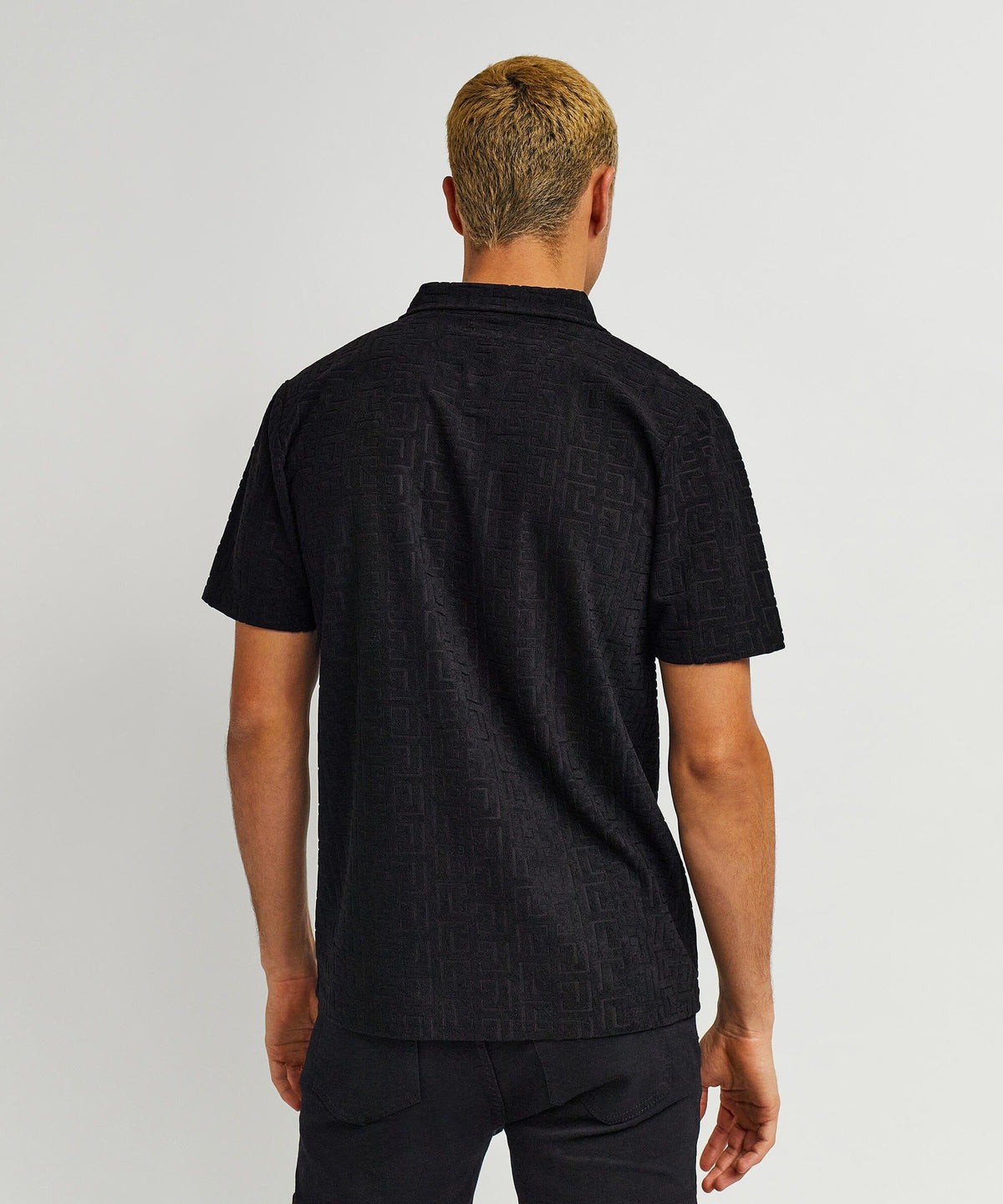 Geometric Viscose Button-Down Short Sleeve Shirt - Black | Reason Clothing Trusted