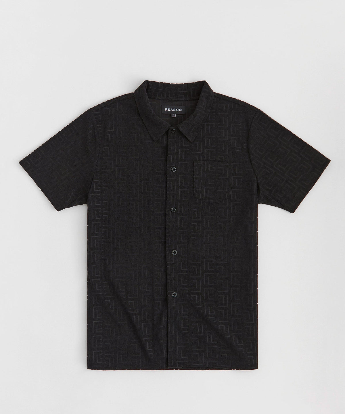 Geometric Viscose Button-Down Short Sleeve Shirt - Black | Reason Clothing Trusted