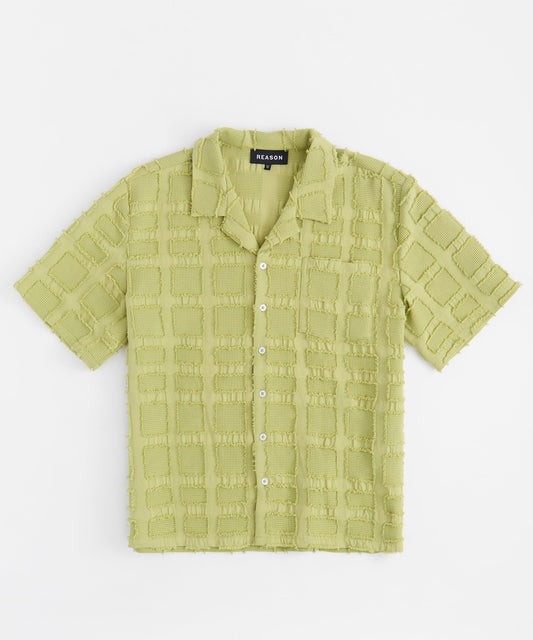 Textured Blocks Button Down Shirt - Olive Green | Reason Clothing Classic