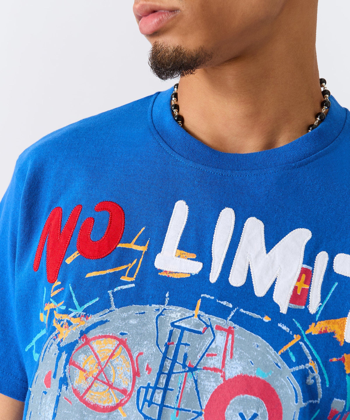 No Limits Applique Short Sleeve Tee - Blue | Reason Clothing Latest