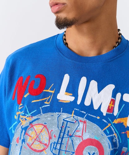 No Limits Applique Short Sleeve Tee - Blue | Reason Clothing Latest