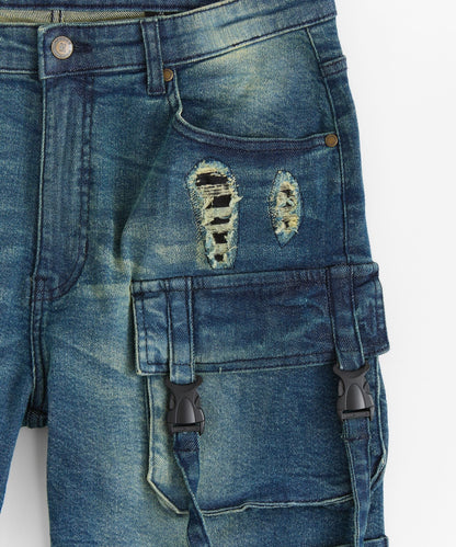 Buckle Strap Denim Shorts - Dark Blue | Reason Clothing Best Seller