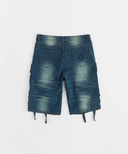 Buckle Strap Denim Shorts - Dark Blue | Reason Clothing Best Seller