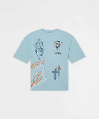 Plus Size Self Made Embroidered Short Sleeve Tee - Light Blue | Reason Clothing Customer Favorite