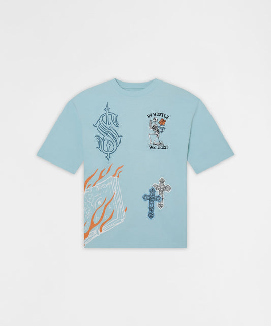 Plus Size Self Made Embroidered Short Sleeve Tee - Light Blue | Reason Clothing Customer Favorite