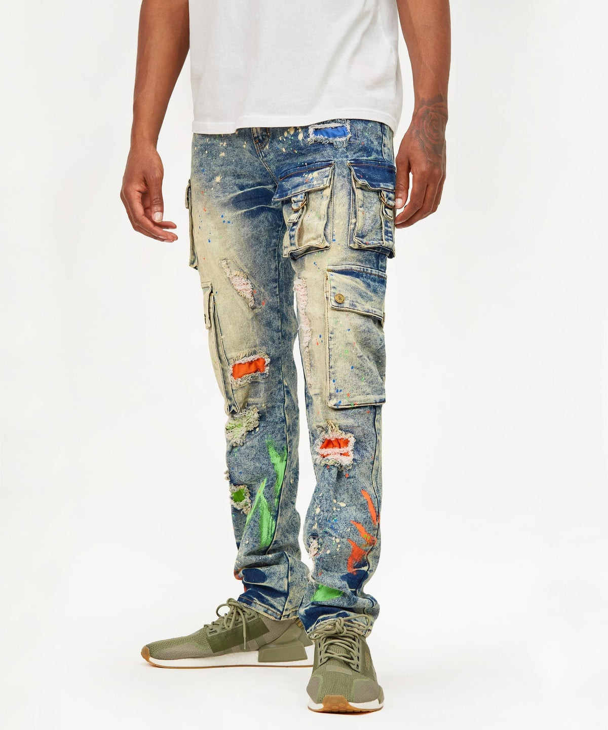 Radical Paint Splatter Patch Jeans | Reason Clothing Special Offer