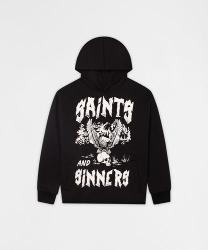 Saints and Sinners Graphic Long Sleeve Hoodie - Black | Reason Clothing Special Offer
