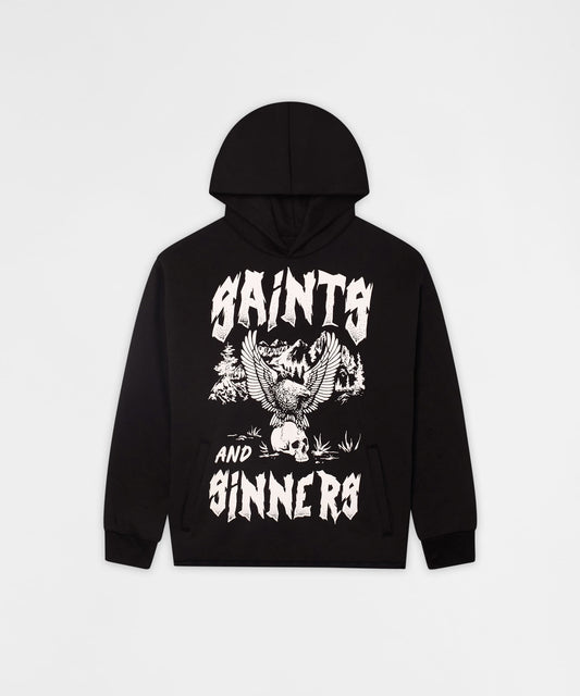 Saints and Sinners Graphic Long Sleeve Hoodie - Black | Reason Clothing Special Offer