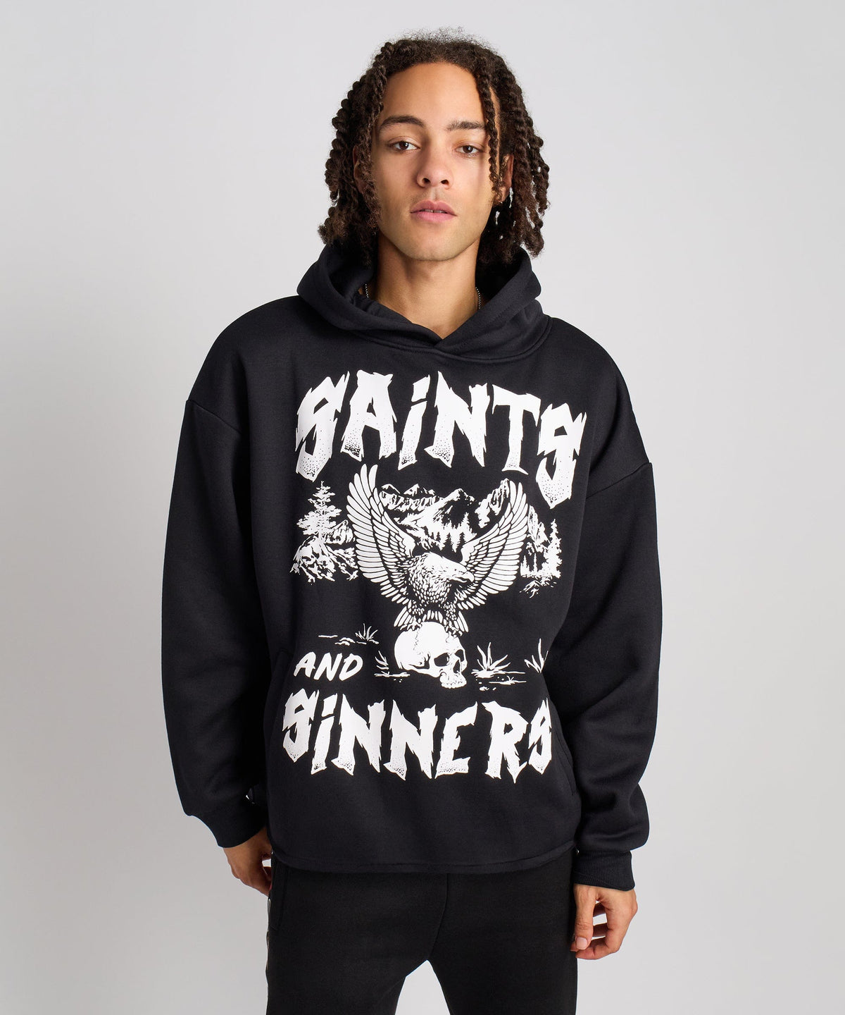 Saints and Sinners Graphic Long Sleeve Hoodie - Black | Reason Clothing Special Offer