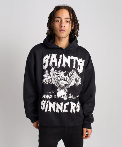 Saints and Sinners Graphic Long Sleeve Hoodie - Black | Reason Clothing Special Offer