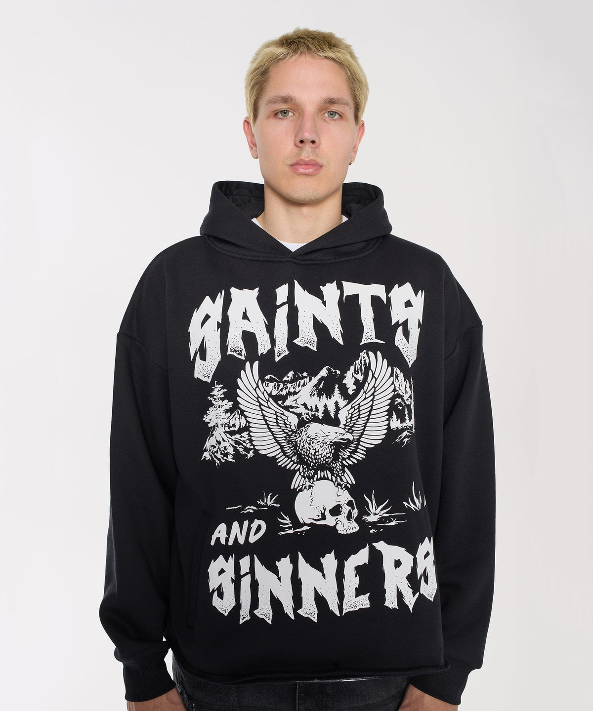 Saints and Sinners Graphic Long Sleeve Hoodie - Black | Reason Clothing Special Offer