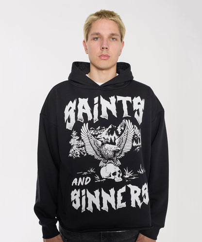 Saints and Sinners Graphic Long Sleeve Hoodie - Black | Reason Clothing Special Offer