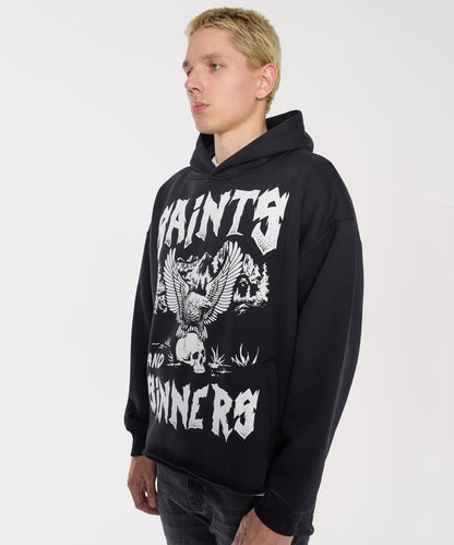 Saints and Sinners Graphic Long Sleeve Hoodie - Black | Reason Clothing Special Offer
