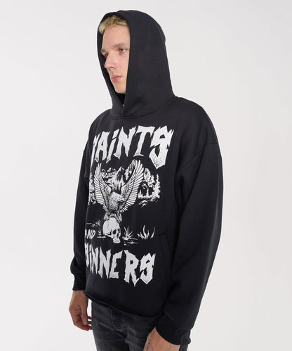 Saints and Sinners Graphic Long Sleeve Hoodie - Black | Reason Clothing Special Offer