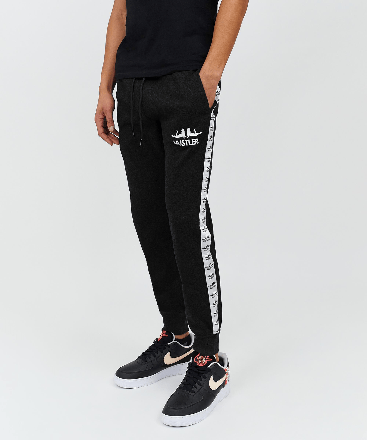Hustler Side Stripe Logo Jogger - Black 003 Is Live | Reason Clothing Discount