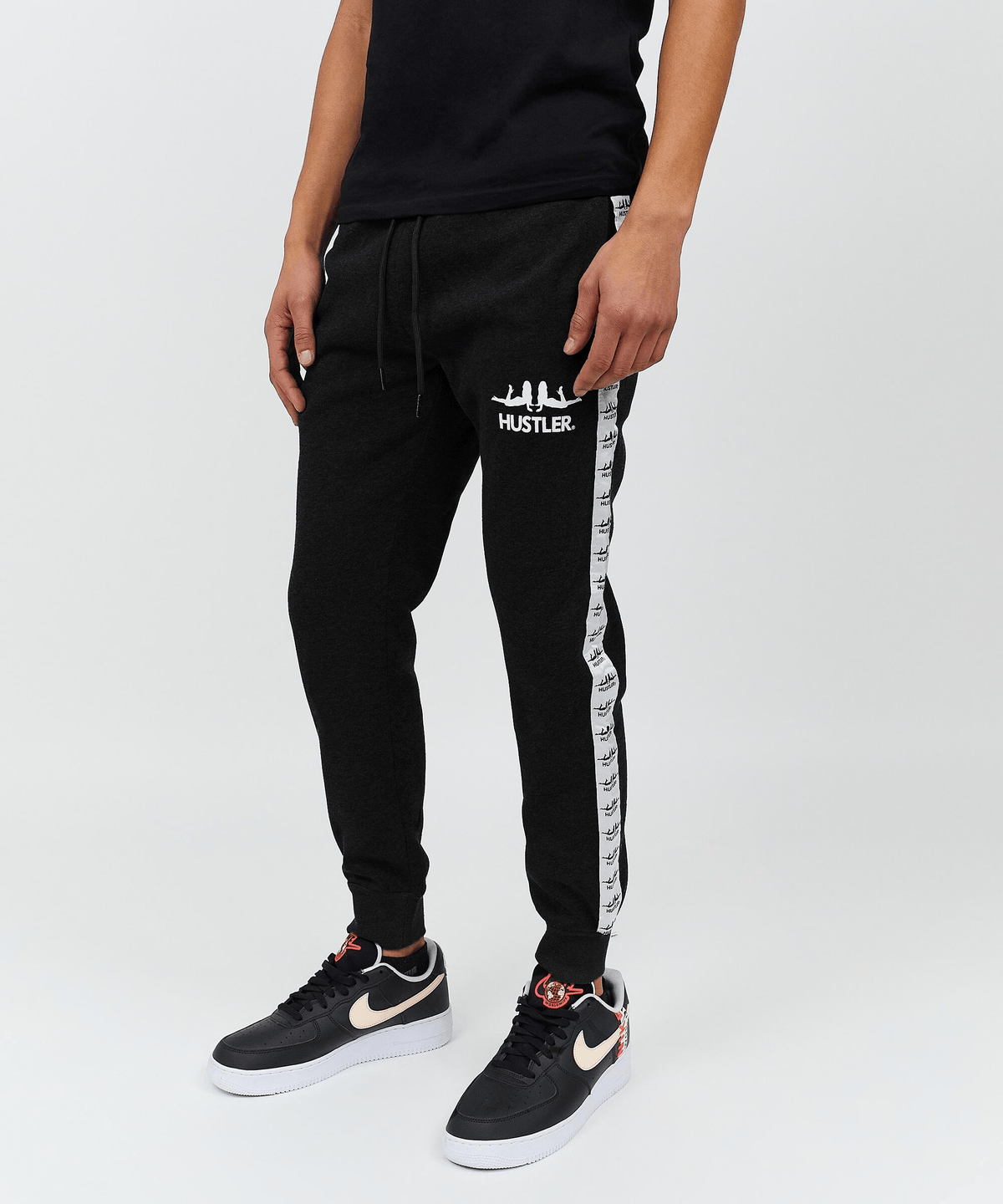 Hustler Side Stripe Logo Jogger - Black 003 Is Live | Reason Clothing Discount