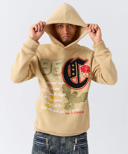 Champion Chenille Embroidered Long Sleeve Hoodie - Khaki | Reason Clothing Best Price