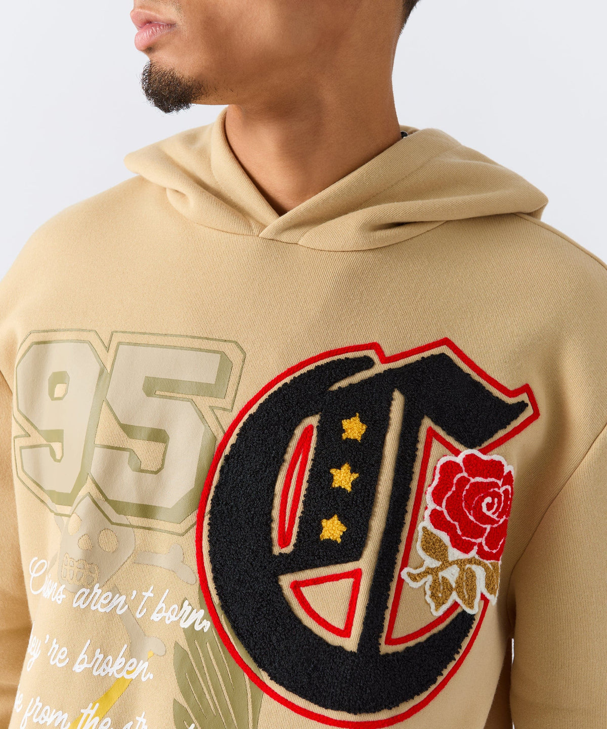 Champion Chenille Embroidered Long Sleeve Hoodie - Khaki | Reason Clothing Best Price