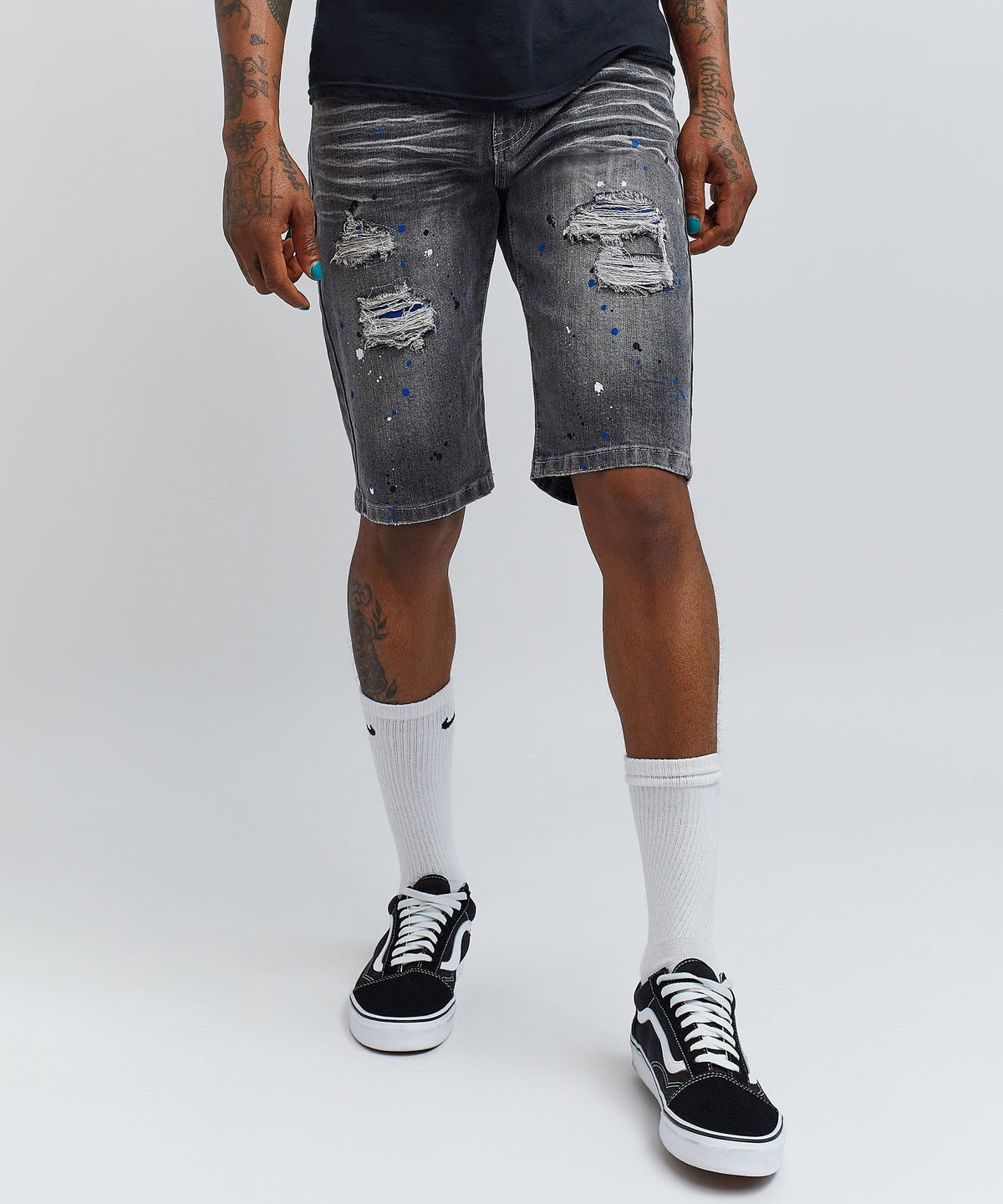 Vincent Grey Paint Splatter Jean Shorts | Reason Clothing Smart Buy