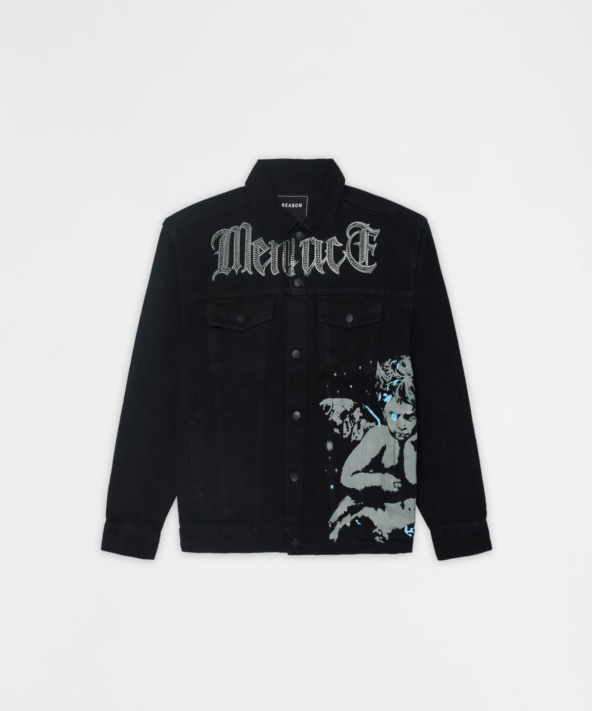 Menace Rhinestone Denim Jacket - Black | Reason Clothing Popular