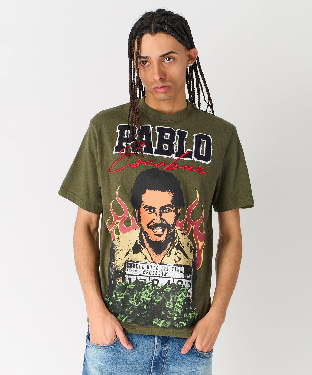 Pablo Mugshot Graphic Short Sleeve Tee - Olive Green | Reason Clothing Sale