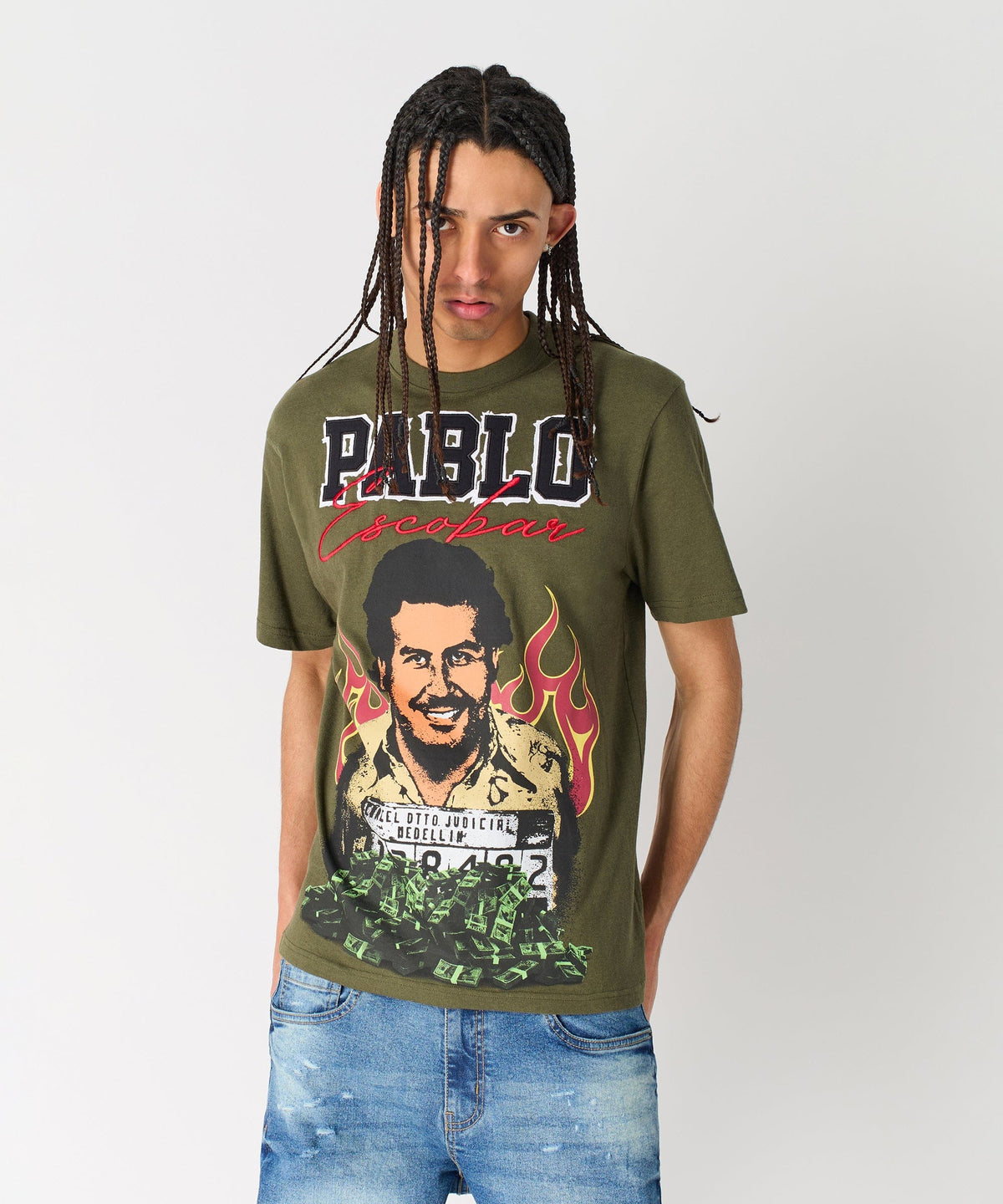 Pablo Mugshot Graphic Short Sleeve Tee - Olive Green | Reason Clothing Sale