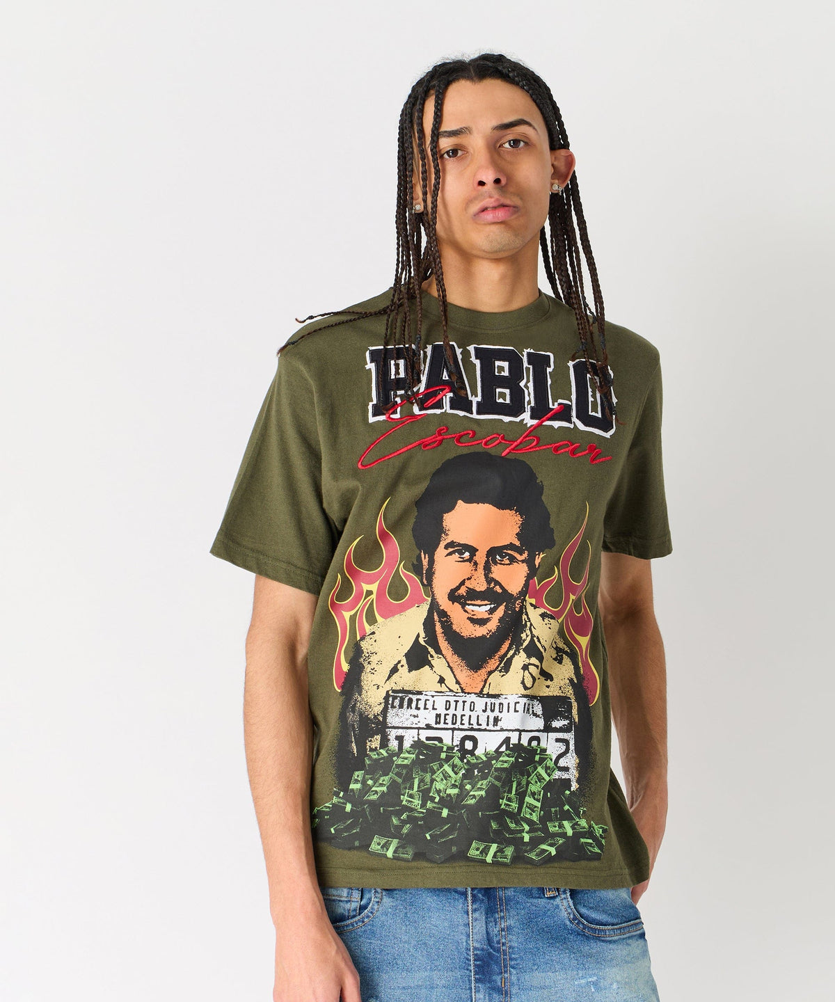 Pablo Mugshot Graphic Short Sleeve Tee - Olive Green | Reason Clothing Sale