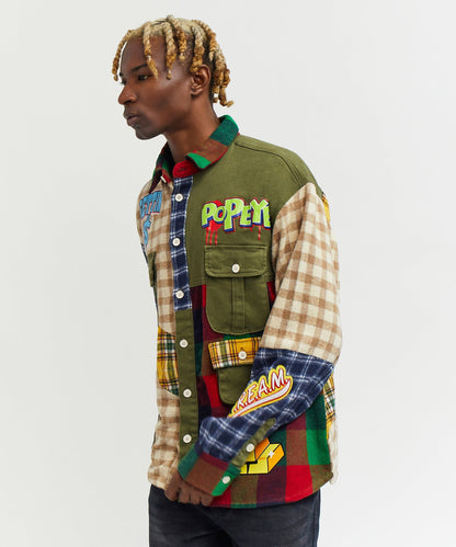 Popeye All We Trust Multi Pocket Checkered Flannel Shirt | Reason Clothing Premium