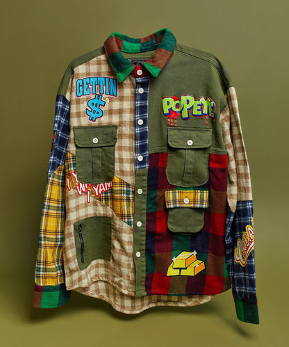 Popeye All We Trust Multi Pocket Checkered Flannel Shirt | Reason Clothing Premium