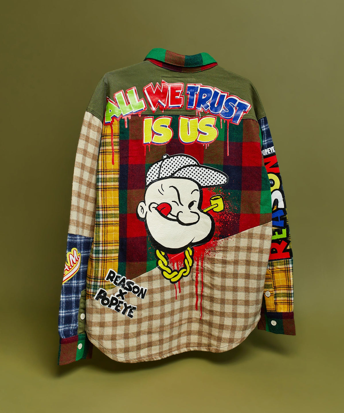 Popeye All We Trust Multi Pocket Checkered Flannel Shirt | Reason Clothing Premium