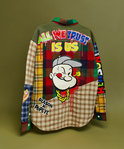 Popeye All We Trust Multi Pocket Checkered Flannel Shirt | Reason Clothing Premium