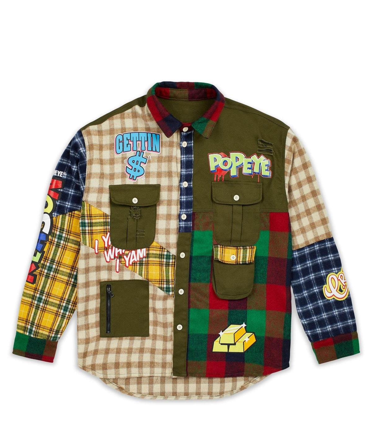 Popeye All We Trust Multi Pocket Checkered Flannel Shirt | Reason Clothing Premium