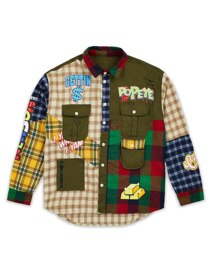 Popeye All We Trust Multi Pocket Checkered Flannel Shirt | Reason Clothing Premium