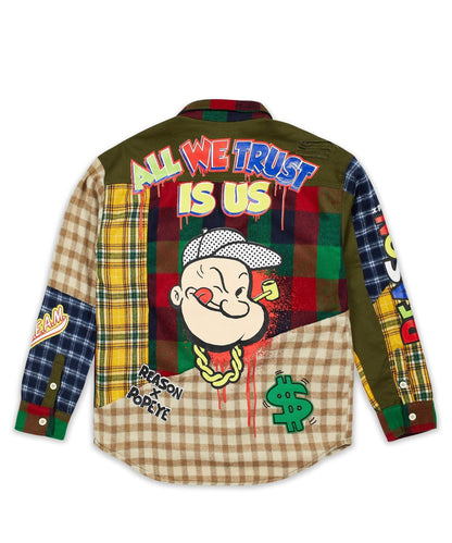 Popeye All We Trust Multi Pocket Checkered Flannel Shirt | Reason Clothing Premium