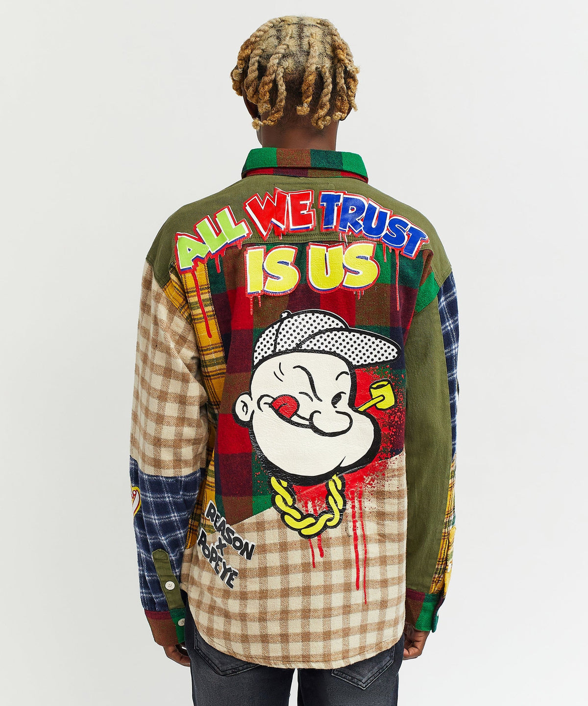Popeye All We Trust Multi Pocket Checkered Flannel Shirt | Reason Clothing Premium