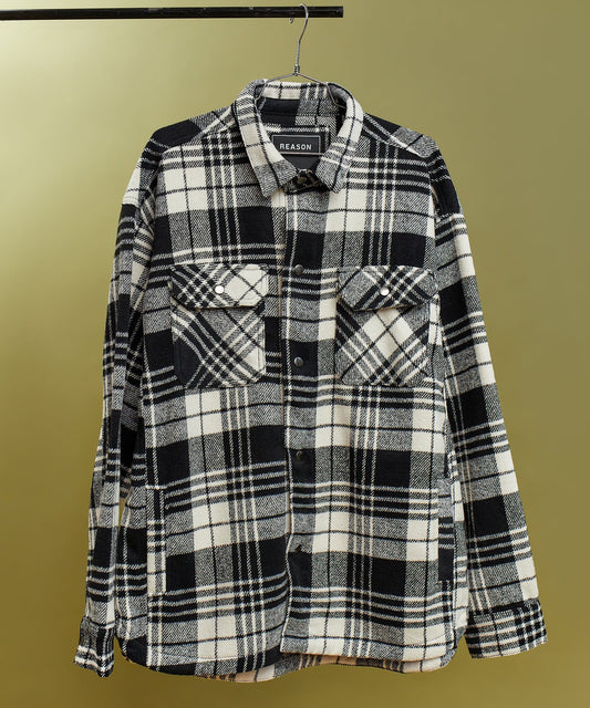 Plaid Black And White Super Heavy Weight Flannel Shirt Jacket | Reason Clothing Best Seller