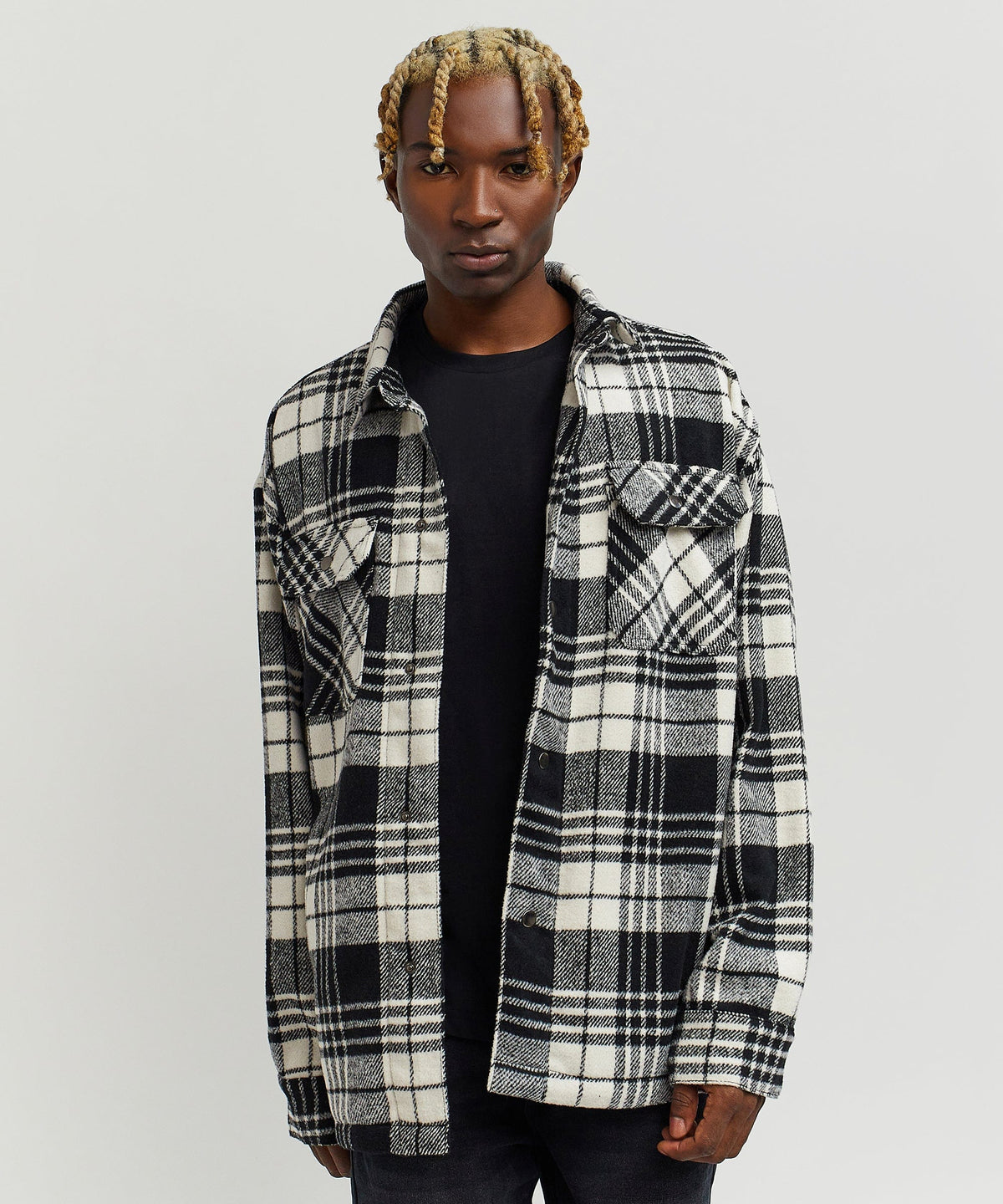 Plaid Black And White Super Heavy Weight Flannel Shirt Jacket | Reason Clothing Best Seller