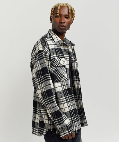 Plaid Black And White Super Heavy Weight Flannel Shirt Jacket | Reason Clothing Best Seller