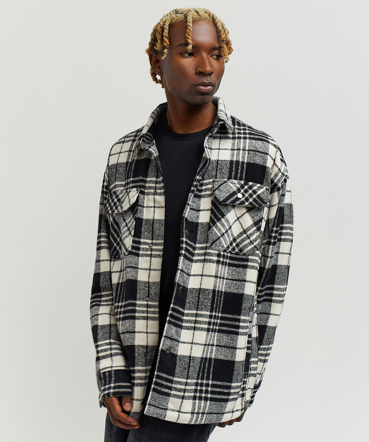 Plaid Black And White Super Heavy Weight Flannel Shirt Jacket | Reason Clothing Best Seller
