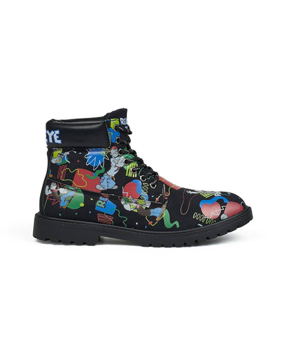 Popeye X Reason Collab Faux Suede Graffiti Print Boots - Black | Reason Clothing Quality