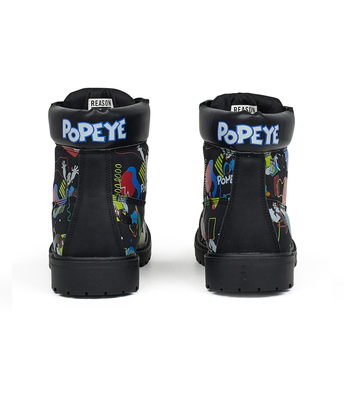 Popeye X Reason Collab Faux Suede Graffiti Print Boots - Black | Reason Clothing Quality