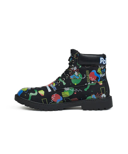 Popeye X Reason Collab Faux Suede Graffiti Print Boots - Black | Reason Clothing Quality