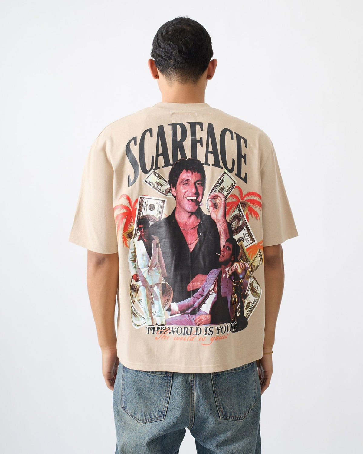 Scarface Money Embroidered Short Sleeve Tee - Khaki | Reason Clothing Essential