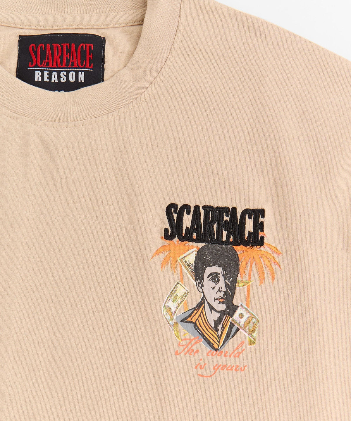 Scarface Money Embroidered Short Sleeve Tee - Khaki | Reason Clothing Essential
