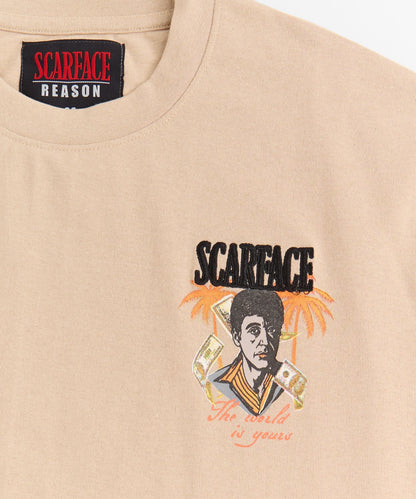Scarface Money Embroidered Short Sleeve Tee - Khaki | Reason Clothing Essential