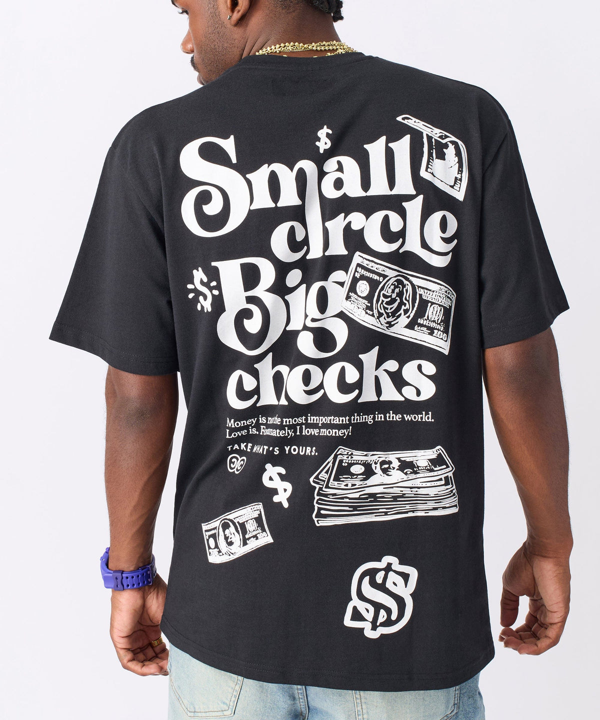 Big Checks Embroidered Short Sleeve Tee - Black | Reason Clothing Value