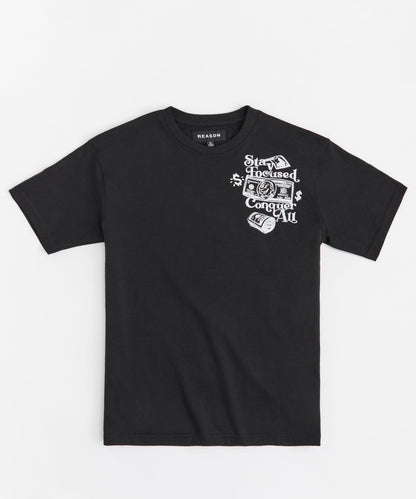 Big Checks Embroidered Short Sleeve Tee - Black | Reason Clothing Value