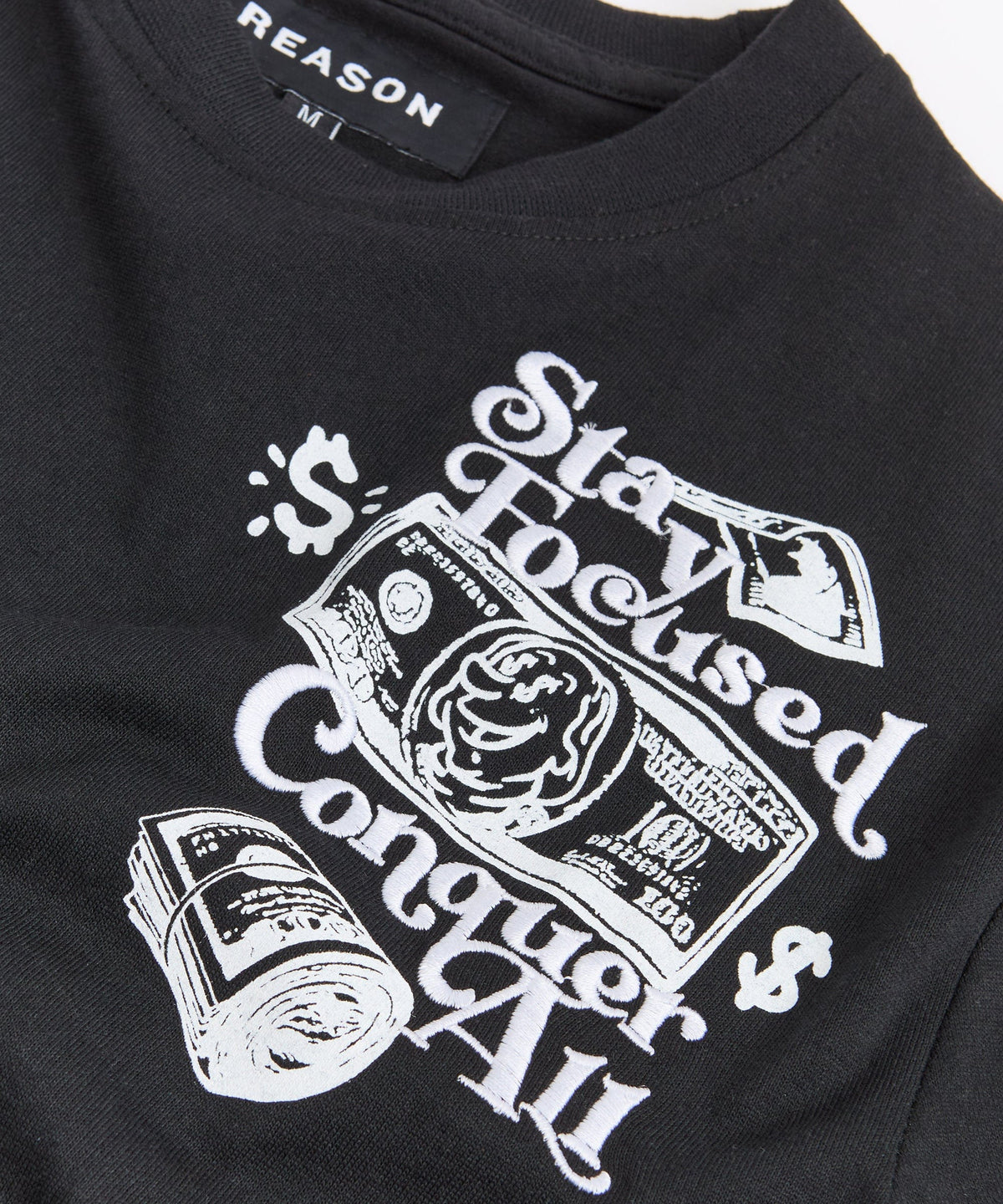 Big Checks Embroidered Short Sleeve Tee - Black | Reason Clothing Value