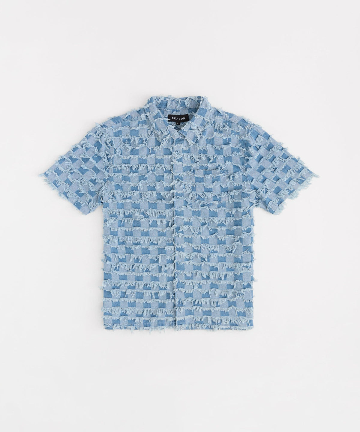 Textured Frayed Button Down Shirt - Blue | Reason Clothing Exclusive