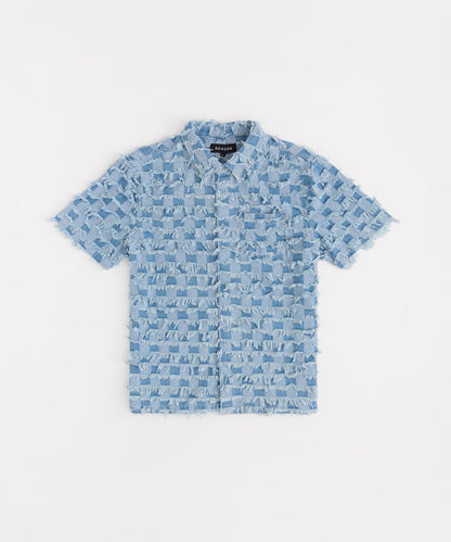Textured Frayed Button Down Shirt - Blue | Reason Clothing Exclusive